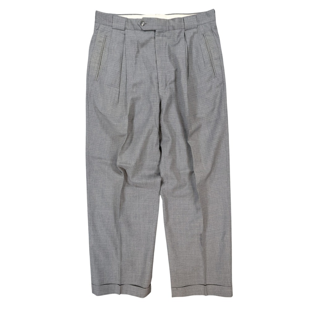 Tallia Uomo Dress Pants Mens 34R Grey Super 100s Wool Pleated Cuffed Trousers‎